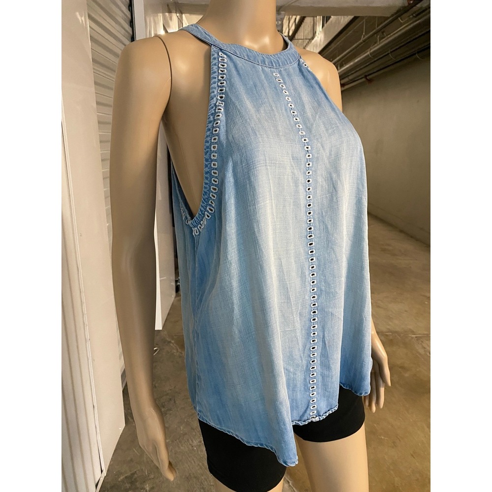 ANTHROPOLOGIE Cloth & Stone Women Blue Tencel Denim Halter Top Sleeveless Tank M - Picture 2 of 8